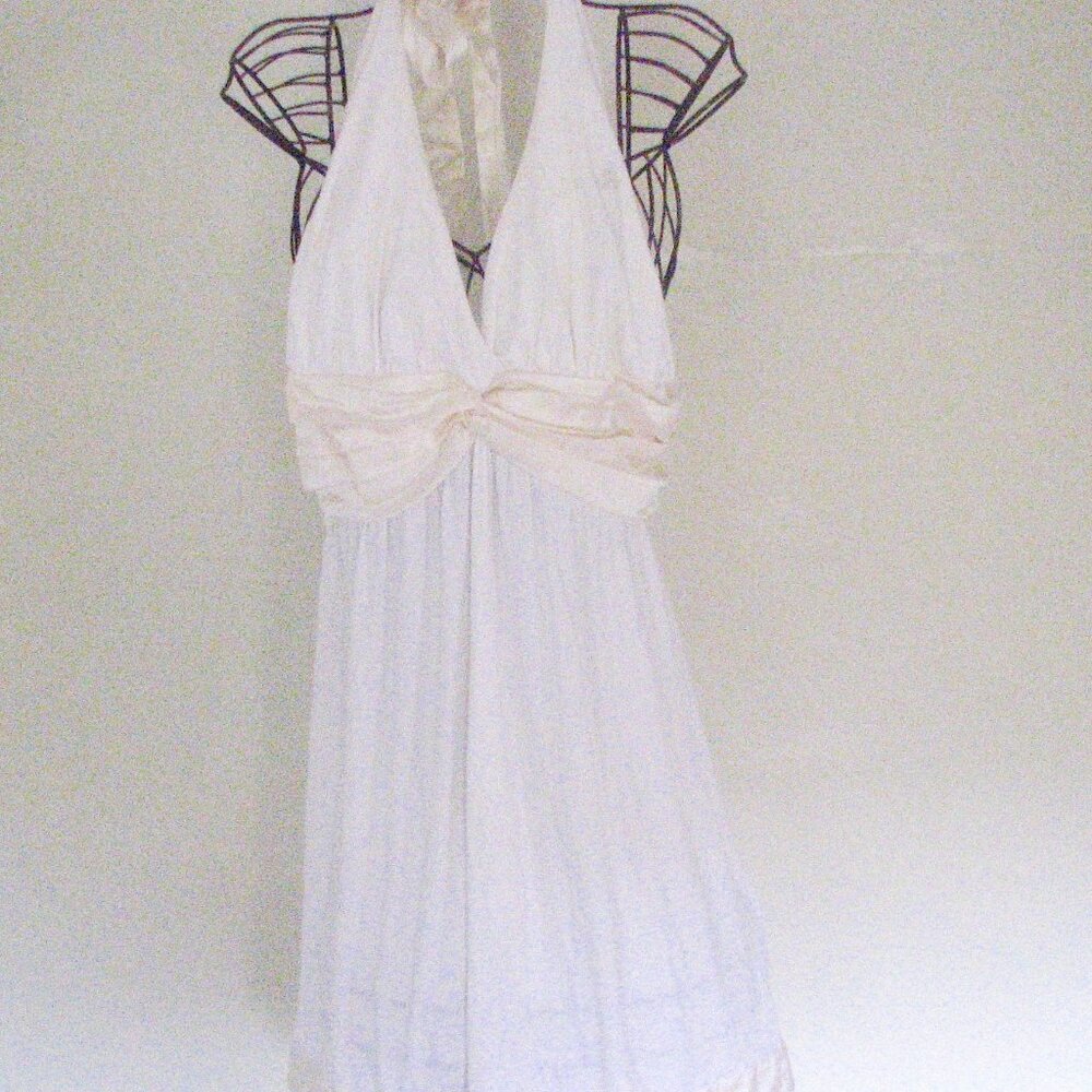 Bebe White with Cream Satin Accent Lance Halter Dress Size M New